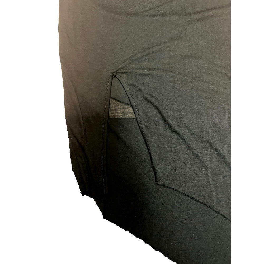 HELMUT LANG Asymmetric Drape Midi Dress Green Black Jersey Brown Vegan Leather S - Picture 6 of 12